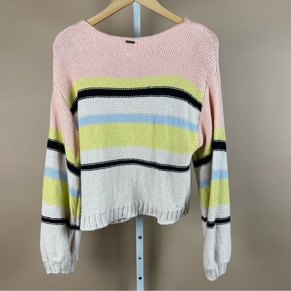 Billabong Size Large Seeing Stripes Sweater Pastel Colorblock Beachy Boho Hippie - Picture 5 of 12